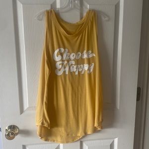 Flowy yellow tank top. says “choose happy”.